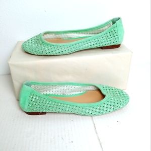 Antonio Melanie Faux Suede Mesh Ballet Flat Shoes Embellishments 7M Teal